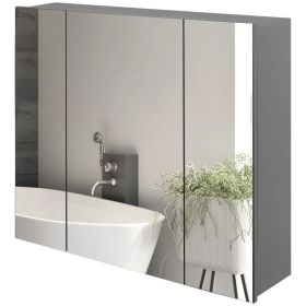 28" x 24" Wall Mounted Mirror Cabinet, Bathroom Medicine Cabinet with Mirror, 3 Doors and Adjustable Shelves, Grey (Option: Grey)