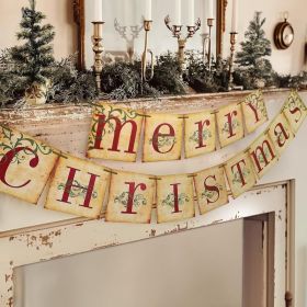 Christmas Decorations, Vintage Merry Christmas Banner, Rustic Holiday Hanging Decor For Home, Living Room, Fireplace, Wall & Party (Option: Multi)