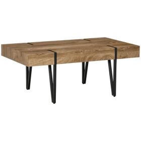 Rustic Coffee Table, Rectangle Nature Central Table with Steel Hairpin Legs for Living Room (Option: Natural Finish)