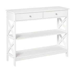 39" Console Table, Narrow Entryway Table with Storage Shelves, Drawers and X Frame for Behind Couch, Living Room, Hallway, White (Option: White)