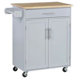 Rolling Kitchen Island Cart with Wood Top, Enough Storage Drawer Space with Towel Bar Rack Shelves, Portable Kitchen Utility Serving Cart Trolley (Option: Grey)