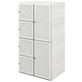 Portable Wardrobe, Foldable Clothes Storage Organzier with 5 Compartments, 1 Hanging Rod, Magnet Doors, White (Option: White)