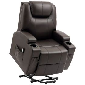 Power Lift Recliner Chair for Elderly, PU Leather Lift Chair with Footrest, Remote Control, Side Pockets and Cup Holders, Reclining Sofa for Livi (Option: Brown)