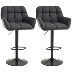 Swivel Barstools Set of 2 Adjustable Bar Stools with Footrest Armrests and PU Leather Back for Dining Room Black, Grey (Option: Black)