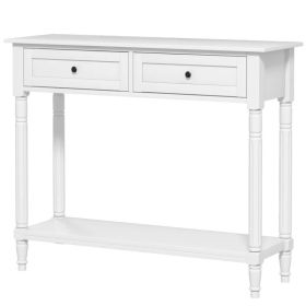 Hallway Console Table, Modern Entryway Table with 2 Drawers, Storage Shelf, Turned Legs for Living Room, Bedroom, White (Option: White)
