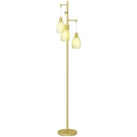 Industrial Floor Lamp with 3 Hanging Wire Lampshades, Dimmable Standing Lamp for Living Room, Gold (Option: Gold)