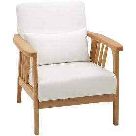 Armchair Upholstered Lounge Chair with Rubber Wood Frame Throw Pillows and Comfortable Cushion, White (Option: Cream White)