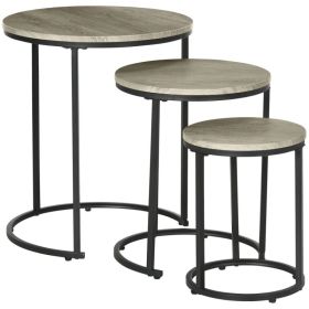 Nesting Tables Set of 3, Round Coffee Table, Stacking Side Tables with Steel Frame for Living Room (Option: Grey)