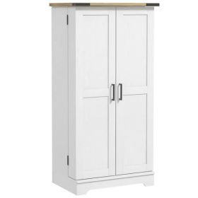 Farmhouse Kitchen Pantry Storage Cabinet, Kitchen Pantry Cabinet with Doors and Adjustable Shelves, Cream White (Option: Cream White Wood Grain)