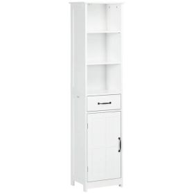 Modern Bathroom Cabinet, Narrow Bathroom Vanities with 3 Open Shelves, Drawer and Adjustable Shelf, White (Option: White)