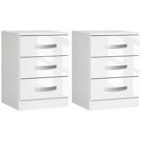 Modern Nightstand Set of 2, Bedside Tables with 3 High Gloss Drawers for Bedroom, White (Option: White)
