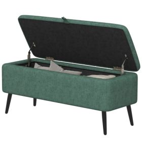 40" Ottoman with Storage, Linen Upholstered Storage Ottoman Bench with Steel Legs for Living Room, Bedroom Dark Green (Option: Dark Green)