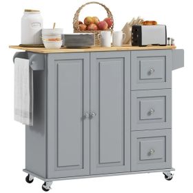 Kitchen Island on Wheels, Kitchen Cart with Drop Leaf, Drawers, Grey (Option: Grey)