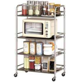 4 Tier Stainless Steel Rolling Cart with Adjustable Shelves, Utility Cart on Wheels with Handles for Kitchen, Silver (Option: Silver)