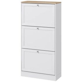Modern Shoe Storage with 3 Flip Drawers and Adjustable Shelves, Shoe Cabinet Organizer for 18 Pairs of Shoes, White (Option: White)