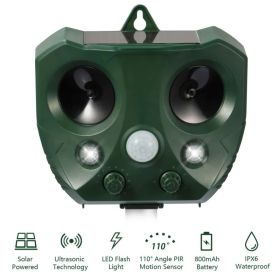 2026 Upgraded Outdoor Animal Repeller, Solar & USB Charging Ultrasonic Deterrent, IPX6 Waterproof with Strobe LED Light, 30ft Detection Range for (Option: Green)