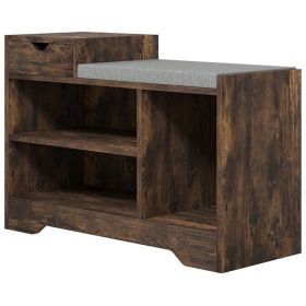 Upholstered Shoe Storage Bench, Hallway Shoe Storage with Seat, Drawer, 3 Open Shelves for Entryway, Rustic Brown (Option: Rustic Brown)