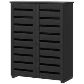 Shoe Storage Cabinet, Shoe Cabinet with 2 Slatted Doors for 15 Pairs of Shoes, Black (Option: Black)