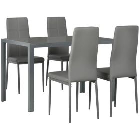 3-Piece Rectangular Glass Kitchen Table and Chairs with Metal Frame and Faux Leather Upholstery for Dining Room, Grey (Option: Grey)