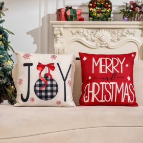 Red Christmas Throw Pillow Covers, 18x18 Inch Joy Snowflake Decorative Cushion Cases For Sofa (Option: MULTICOLOR)