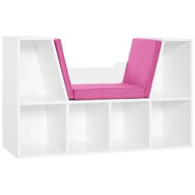 6-Cubby Bookcase with Seat Cushion, Cube Storage Shelf with Reading Nook for Home Office, Study, Pink (Option: Pink)