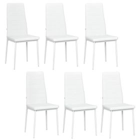 High Back Dining Chairs, Modern Upholstered PU Leather Accent Chairs with Metal Legs for Kitchen, Set of 6, White (Option: White)