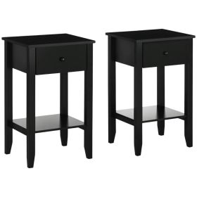 Side Table Set of 2, End Tables with Drawer and Bottom Shelf, 2-tier Nightstand for Bedroom, Living Room, Black (Option: Black)