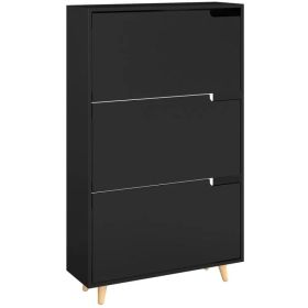 Slim Shoe Storage Cabinet with 3 Flip Drawers and Adjustable Shelves, Shoe Cabinet for 18-24 Pairs, Black (Option: Black)