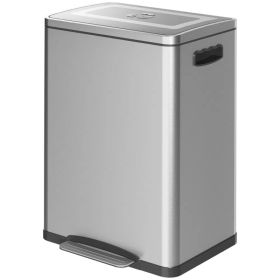 2 x 20 Liter Garbage Bin, Stainless Steel Garbage Can with Soft-Close Lid and Removable Inner Buckets, Silver (Option: Silver)