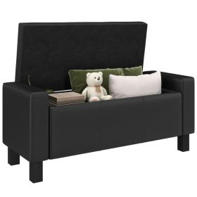 42" Deluxe Faux Leather Padded Storage Ottoman Bench Foot Stool Seat Chair with Organizer, Black (Option: Black)