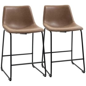 Counter Height Bar Stools Set of 2, Vintage PU Leather Bar Chairs, Kitchen Stools w/ Footrest for Home Bar, Brown (Option: Brown)