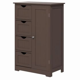 Bathroom Storage Cabinet, Floor Cabinet with Adjustable Shelf and 4 Drawers, Side Cabinet for Washroom, Brown (Option: Brown)