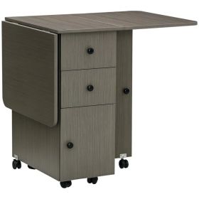 Foldable Dining Table, Rolling Kitchen Table with Storage Drawers and Cabinet, Drop Leaf Table on Wheels, Grey (Option: Grey)