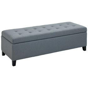 Rectangular Entry Bench, Tufted Upholstered Linen Fabric Wood Feet Storage Ottoman Bench, Grey (Option: Grey)