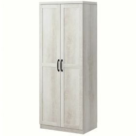 63" Kitchen Storage Cabinet, 5-tier Pantry Cabinet with Doors and Adjustable Shelves for Dining Room, Distressed White (Option: Distressed White)