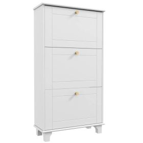 Narrow Shoe Storage with 3 Flip Drawers and Adjustable Shelves, Shoe Cabinet Organizer for 12 Pairs of Shoes, White (Option: White)