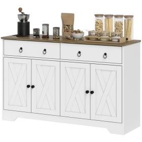 Kitchen Sideboard Cabinet with 2 Drawers, 4 Barn Doors and 2 Adjustable Shelves, Buffet Table for Living Room, White (Option: White)
