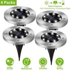 Solar Ground Lights, IP65 Waterproof Outdoor In-Ground Lamp with 8 LED Beads, 600mAh Battery, Light-Sensor Activated for Yard, Pathway, Lawn and (Option: as pic)