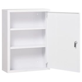 Lockable Medicine Cabinet, 3 Tier Steel Medical Wall Box with 2 Keys and Shelves for Bathroom, White (Option: White)