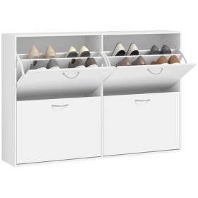 Flip Down Shoe Rack, Multi Cabinet, Wooden Shoe Shelf, Entryway, 4 Drawer Organizer, Freestanding Unit, White (Option: White)