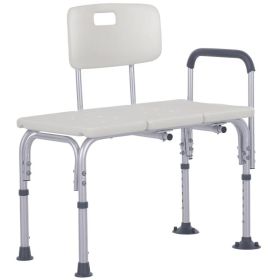 6-Level Adjustable Bath and Shower Transfer Bench Aluminum Chair with Non-Slip Feet, Armrest & Backrest White (Option: White)