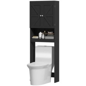 Over The Toilet Cabinet, Modern Bathroom Above Toilet Storage with Barn Doors and Open Shelf, Black (Option: Black)