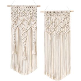 Macrame Wall Hanging 2 Units, Boho Woven Tapestry Decor For Bedroom, Living Room And Home Wall, Ivory (Option: White)