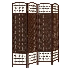 4 Panel Folding Room Divider, Portable Privacy Screen, Wave Fiber Room Partition for Home Office, Brown (Option: Brown)