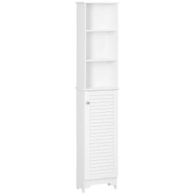 Tall Bathroom Storage Cabinet, Freestanding Linen Tower with 3-Tier Open Adjustable Shelf, White (Option: White)