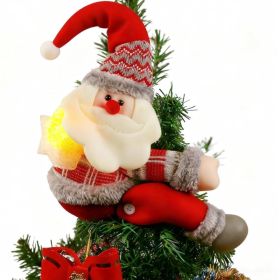 Christmas Plush Santa Claus Tree Topper With Light-Up Yellow Star Multifunctional Xmas Treetop Ornament, Home Curtain Tie Hugger Wine Bottle Part (Option: red)