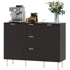 Modern Kitchen Storage Cabinet, Sideboard Buffet Cabinet w/ 3 Drawers and Adjustable Shelves for Kitchen Hallway, Black (Option: Black)
