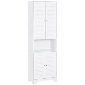 Tall Bathroom Storage Cabinet, Slim Bathroom Cabinet with 4 Shutter Doors and Adjustable Shelves, Toilet Vanity Cabinet, Narrow Organizer, White (Option: White)