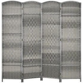 6 Ft Tall Folding Room Divider, 4 Panel Portable Privacy Screen, Hand-Woven Partition Wall Divider, Mixed Grey (Option: Mixed Grey)