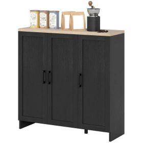 Modern Sideboard Buffet Cabinet, Modern Kitchen Storage Cabinet with 3 Doors Adjustable Shelves, for Dining Room, Black (Option: Black)